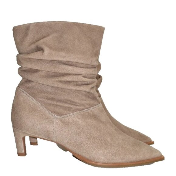 $650 Aquatalia Maddy Weatherproof POINTY Heel Slouch Boot suede Brown 7 (MG21) - Picture 1 of 6